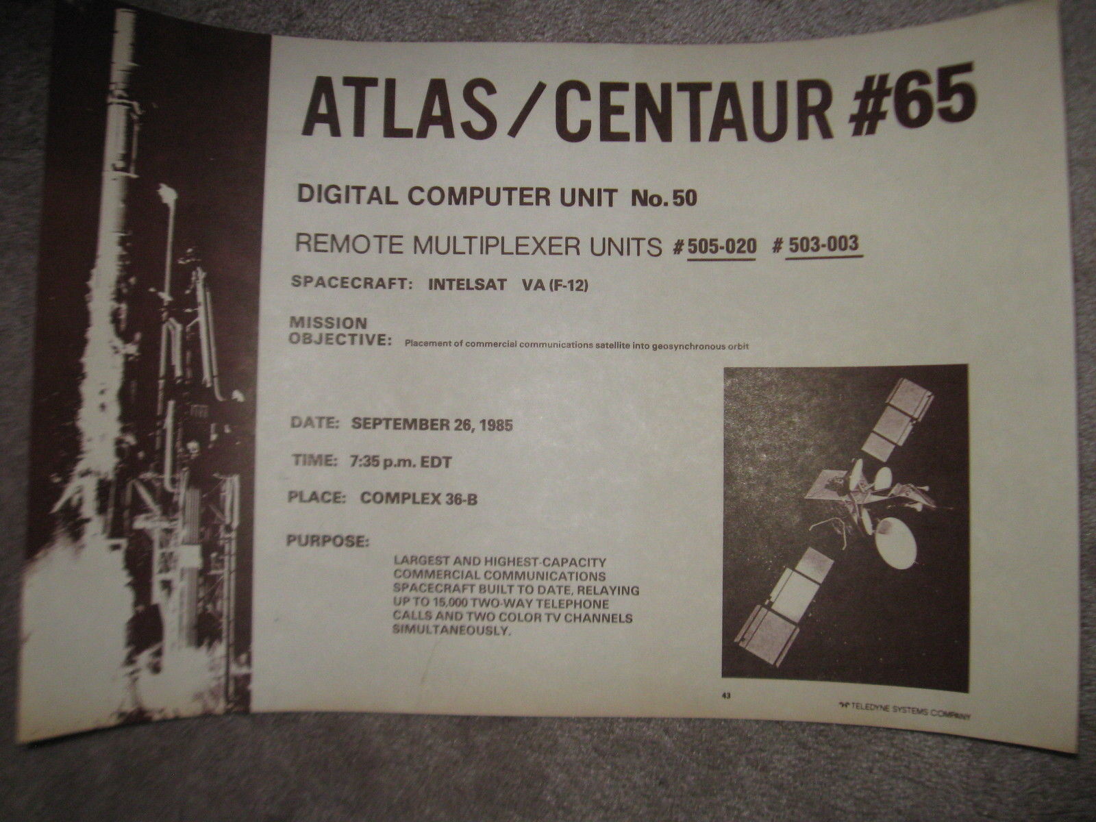 Atlas / Centaur #65 launch poster