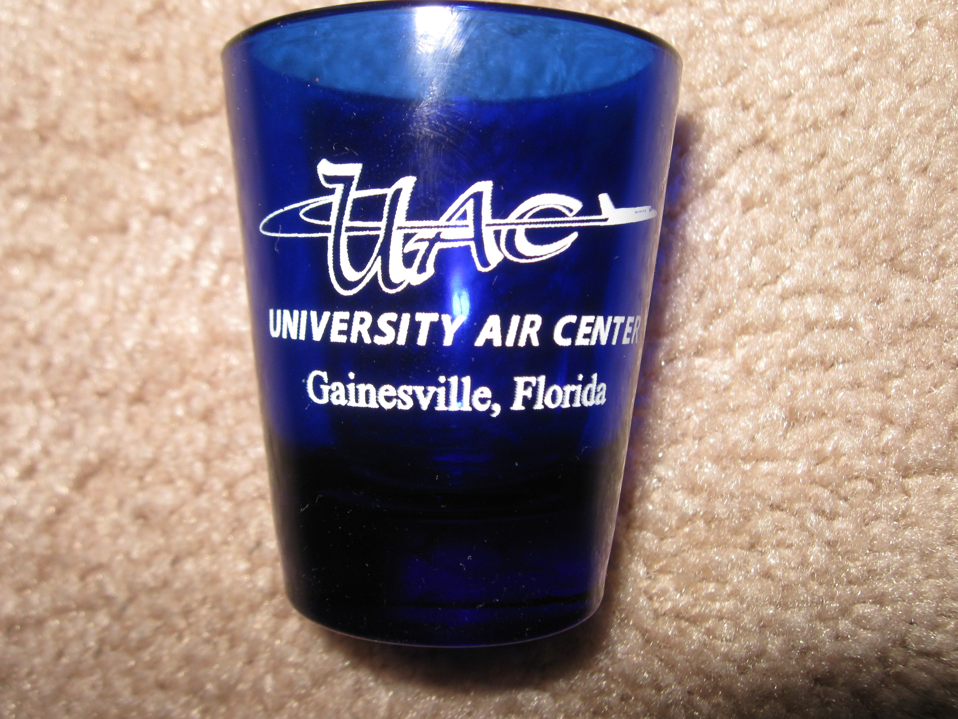 University air center Gainesville Florida Cobalt blue shot glass