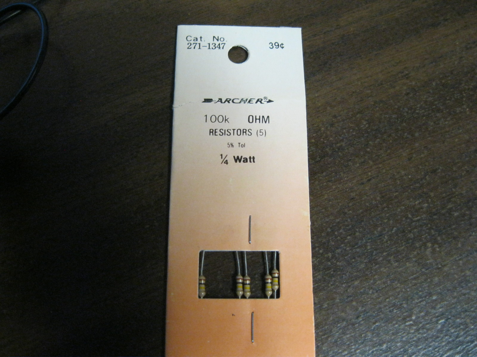 100K ohm resistor 1/4 watt Archer