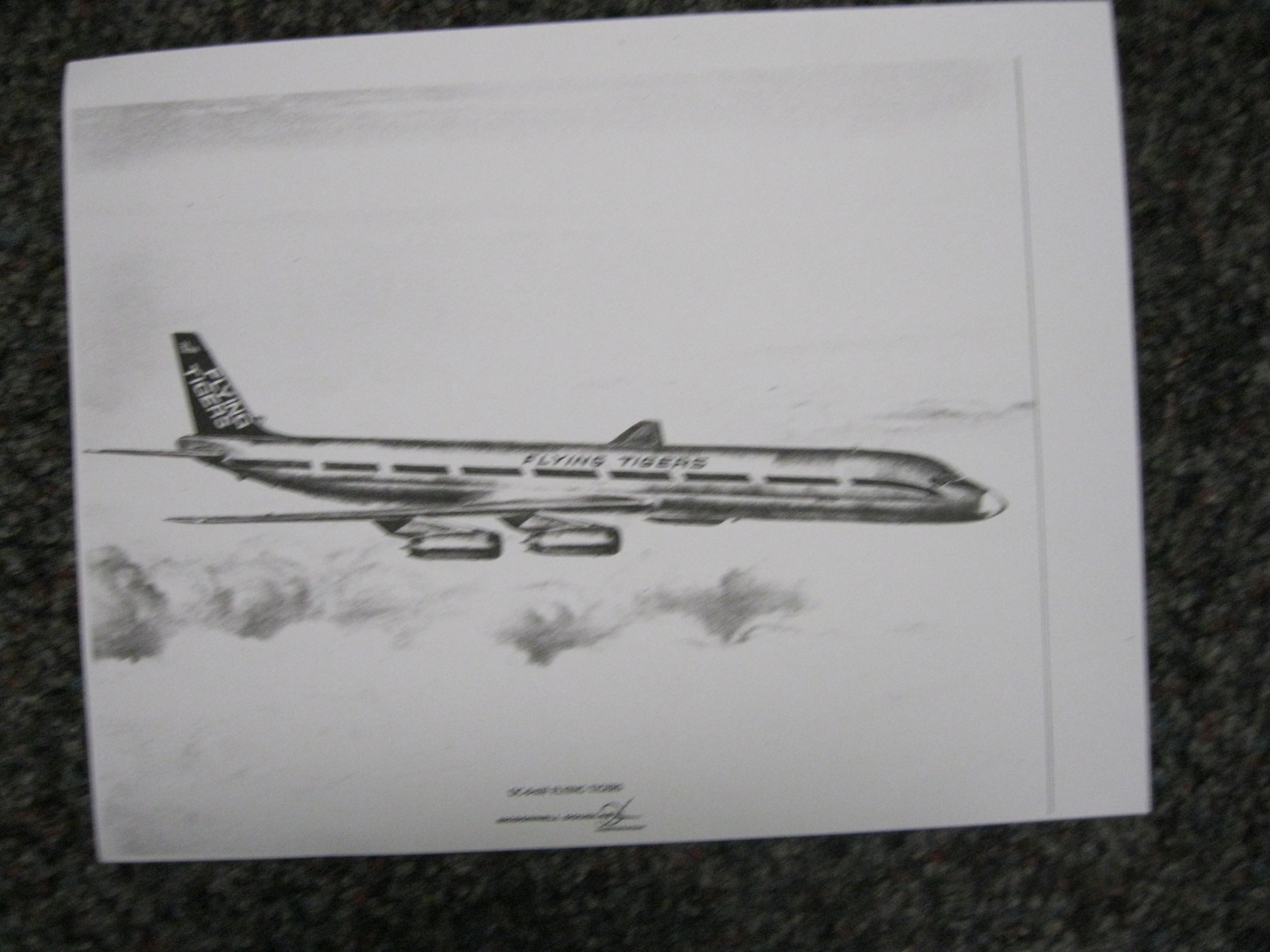 Flying Tigers DC-8-63F copy of charcoal drawing
