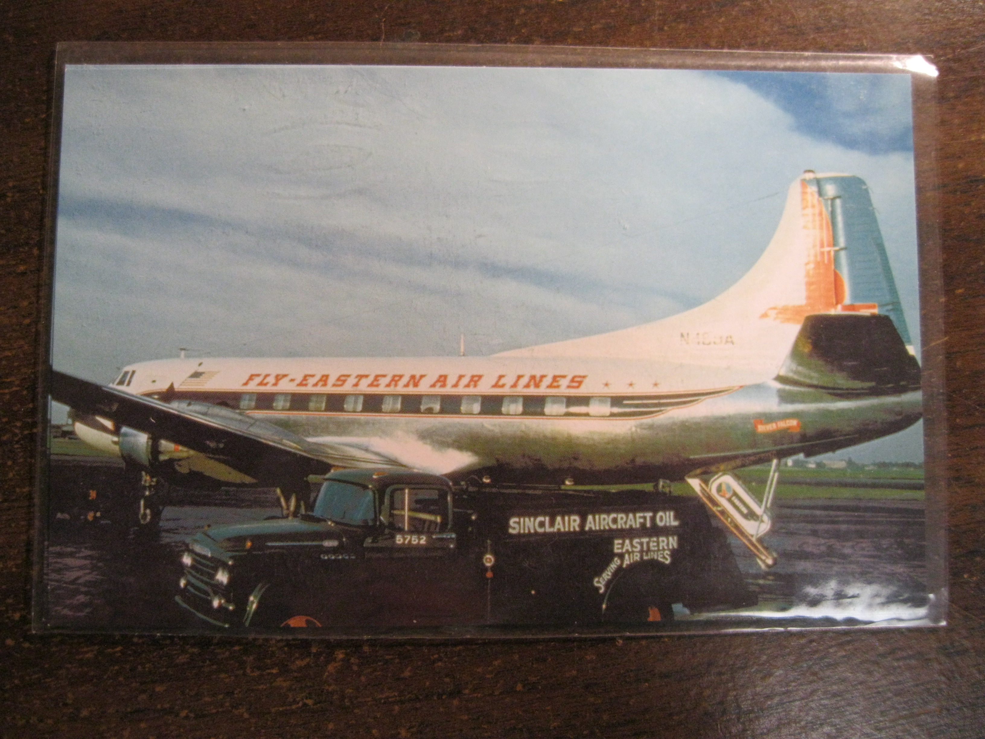 Eastern Airlines Martin 404 post card w/ Sinclair Oil truck