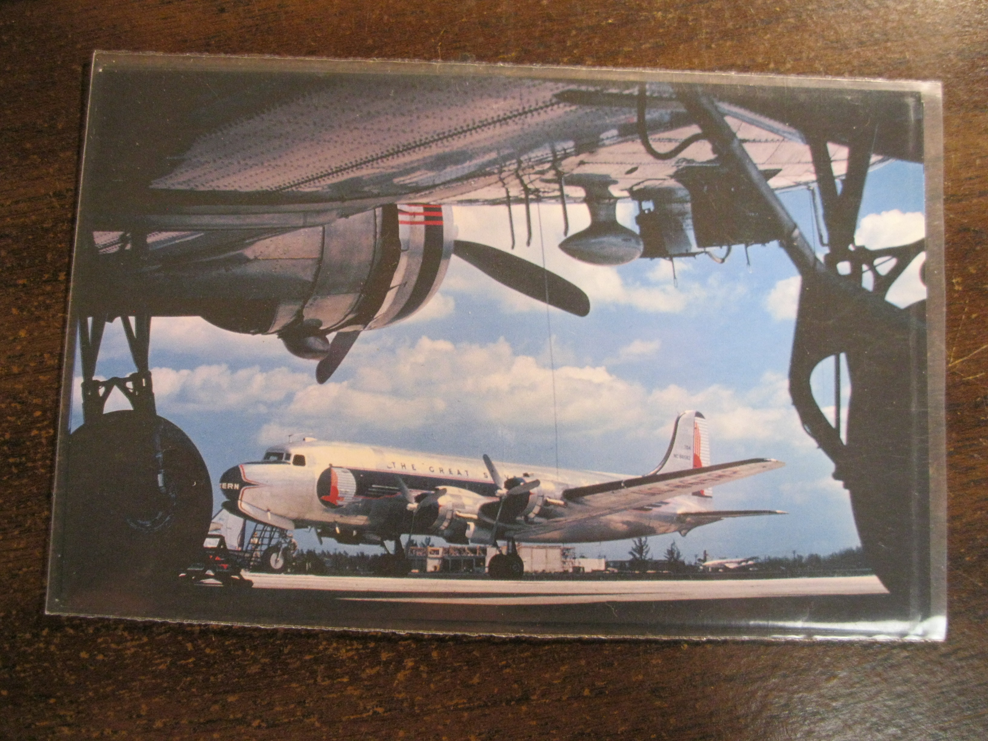 Eastern Airlines Douglas DC-4 from under DC-3 Post Card