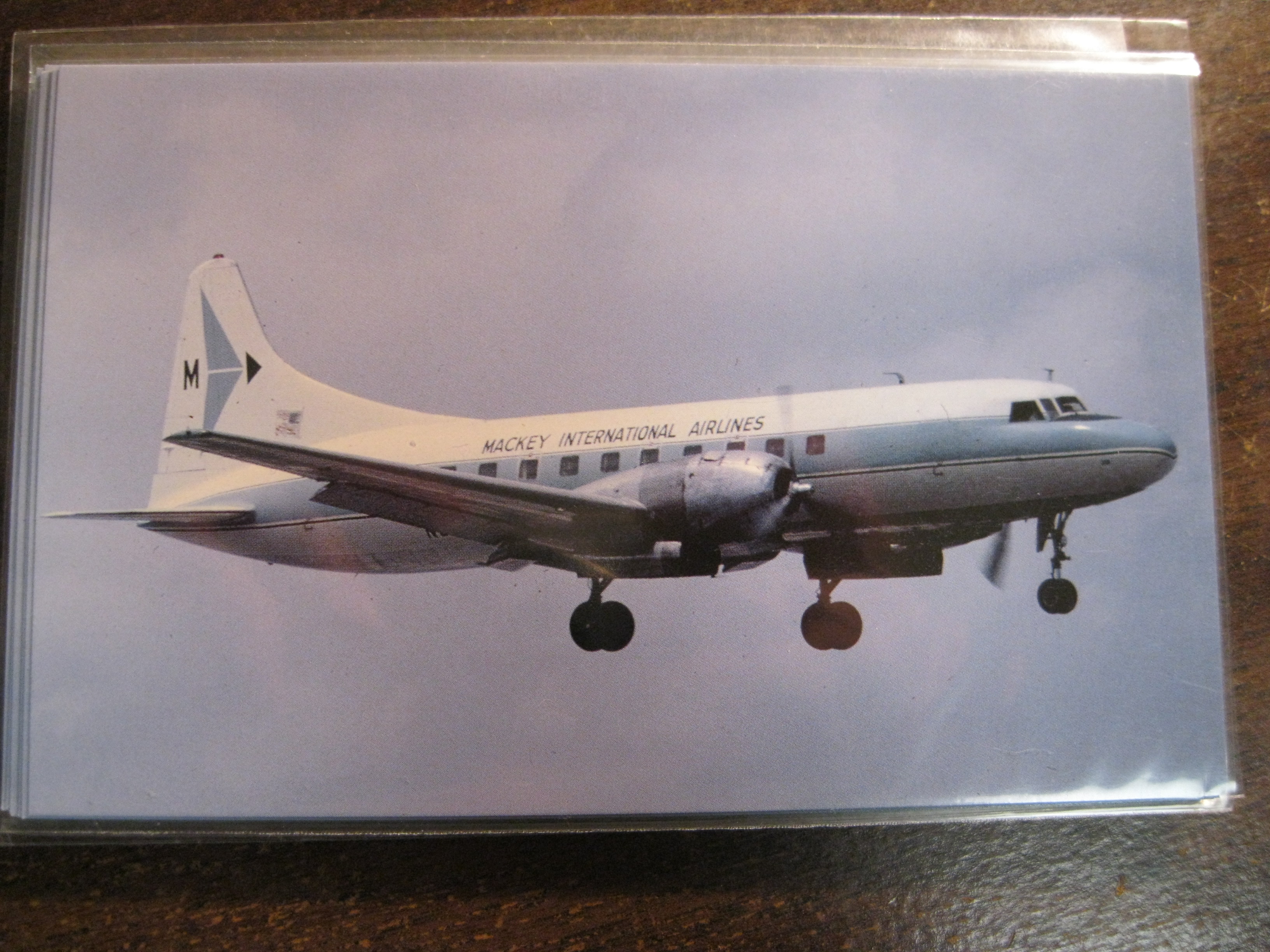 Mackey International Convair CV-340 in flight post card