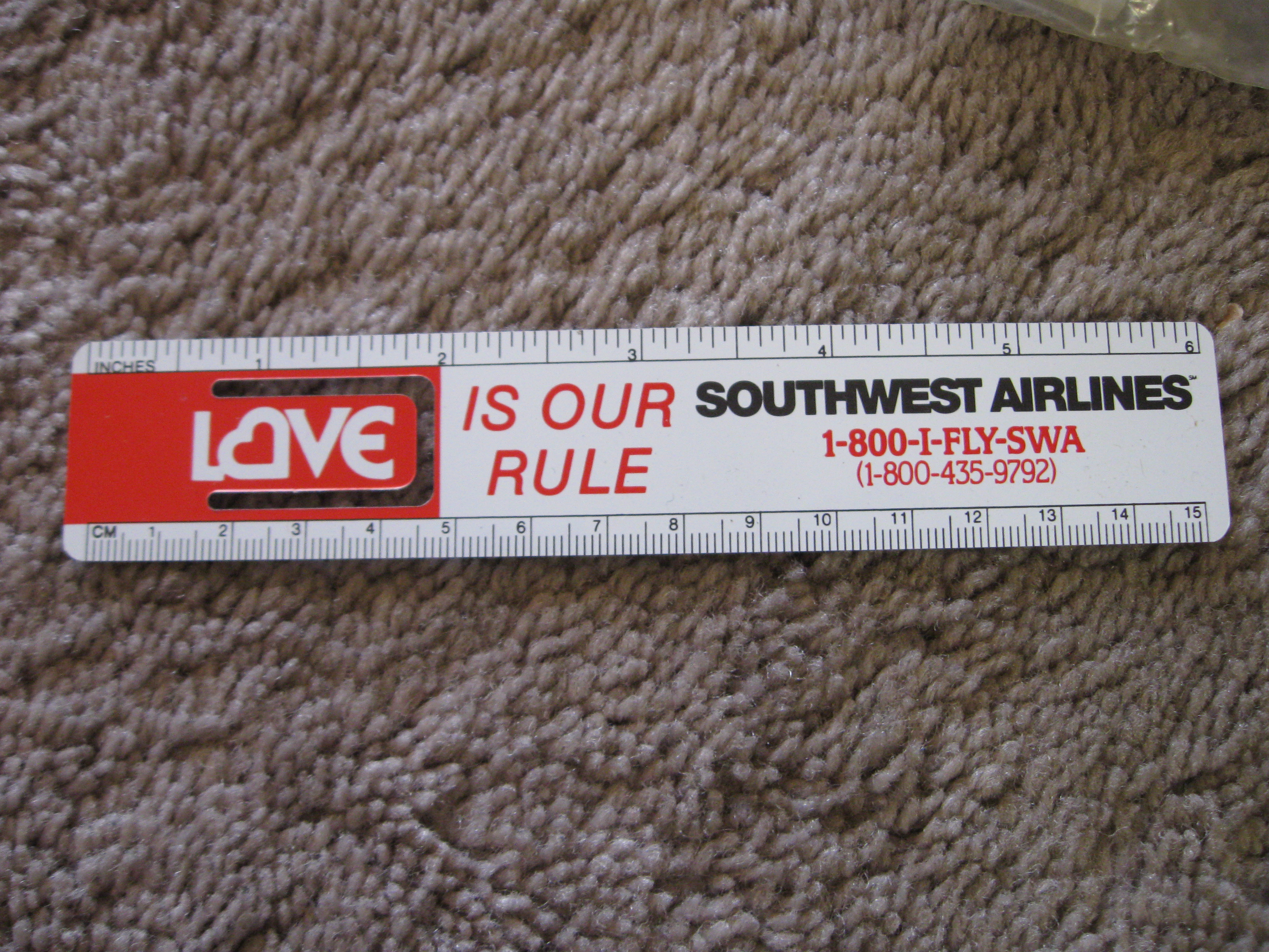 Southwest Airlines 6" ruler